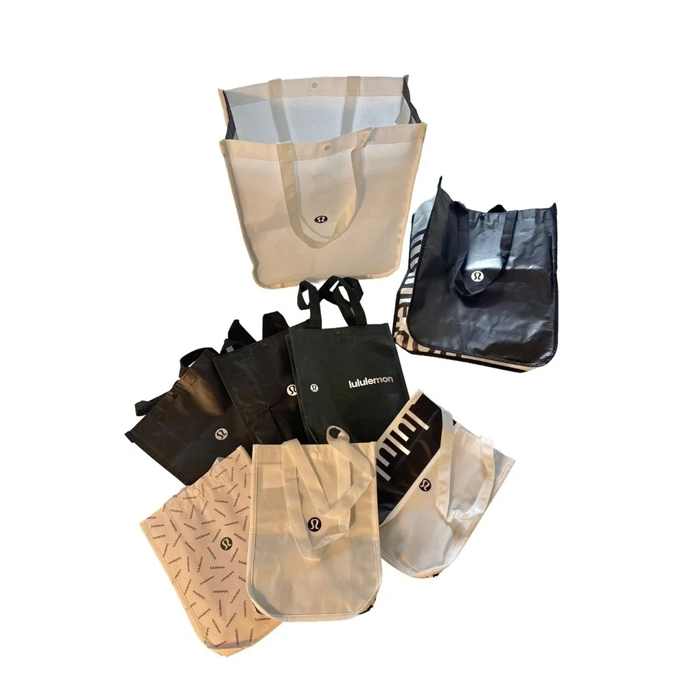 Lot of 8 Authentic Lululemon Reusable Shopping Tote Bags 6 Small 2 Large Mixed